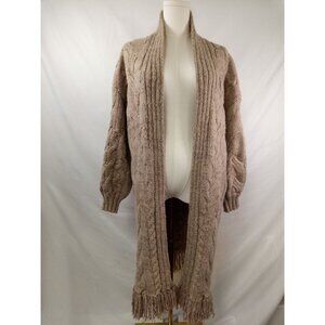 Grace + Karma Women's Tan Cable Knit Fringed Cardigan Sweater Size XS/S